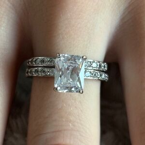 925 Sterling Silver CZ Bridal Ring Set Engagement Ring & Wedding Band Size 8.25